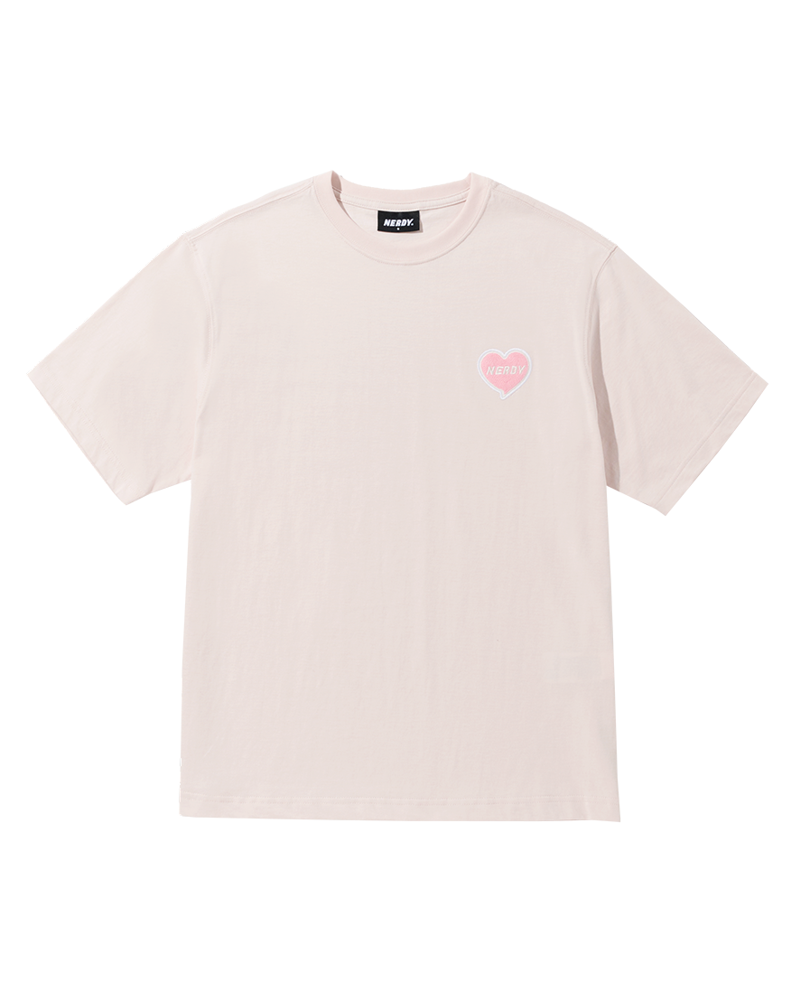 하트 와펜 반팔 티셔츠 핑크